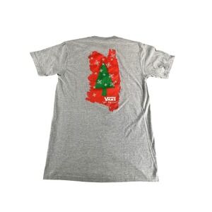 Vans Shirt Mens Medium Gray Christmas Tree Holiday Tee Snowflakes Skate Classic